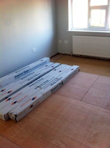 Packs of flooring inside room